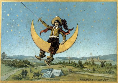 Ilustracja Cyrano de Bergeraca w jego powieści „Inny świat”” autorstwa Henri Maigrot