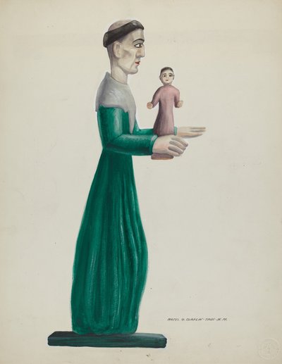 Rzeźbione i malowane drewniane Santo (św. Józef) autorstwa Majel G. Claflin