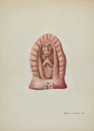 Mała statua Guadalupe wykuta w kamieniu, ok. 1900 r. 1937. autorstwa Majel G. Claflin
