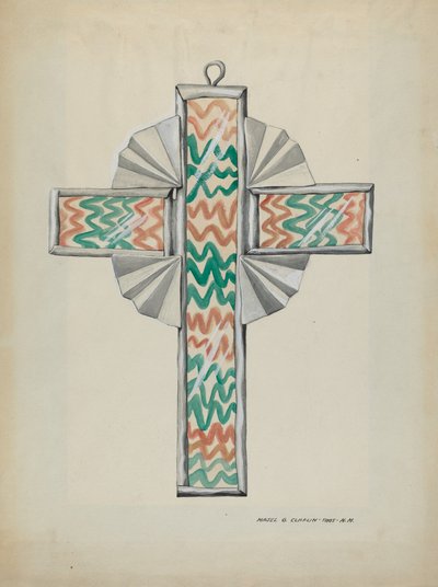 Krzyż z cyny i szkła malowanego, ok. 1900 r. 1937. autorstwa Majel G. Claflin