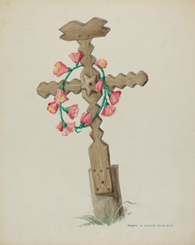 Drewniany krzyż używany jako ręcznie wykonany nagrobek, ok. 1900 r. 1937. autorstwa Majel G. Claflin