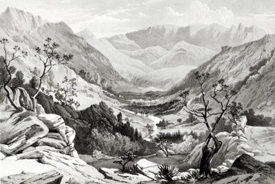 Widok pomiędzy Senafe i Rahaguddy wyryty przez Jamesa Fergusona (litografia) autorstwa Major A.G.F. Hogg