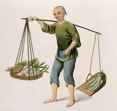 Chłopiec z warzywami, tablica 54 z "The Costumes of China", wyryta przez J. Dadleya, 1800 r. autorstwa Major George Henry Mason