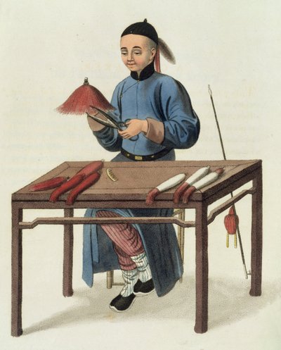 Wytwórca czapek, tablica 51 z "The Costume of China", wyryta przez J. Dadley, 1800 r. autorstwa Major George Henry Mason