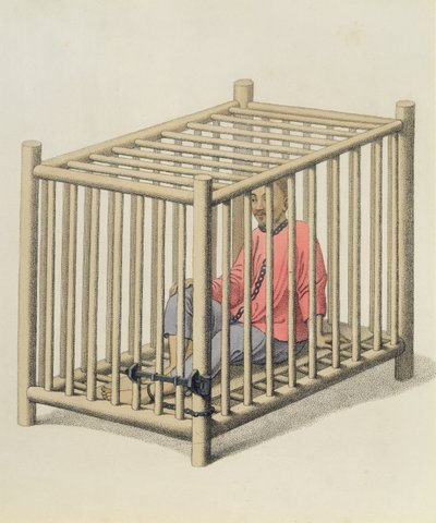 Złoczyńca w klatce, płyta 15 z „Kara Chin”, ryt. J. Dadley, 1804 autorstwa Major George Henry Mason