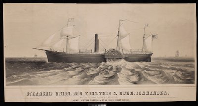 Steamship Union. 1500 ton, Thos S. Budd, dowódca. Zbudowany dla Spofford Tileston  Co w 1851 r. autorstwa Major and Knapp Sarony