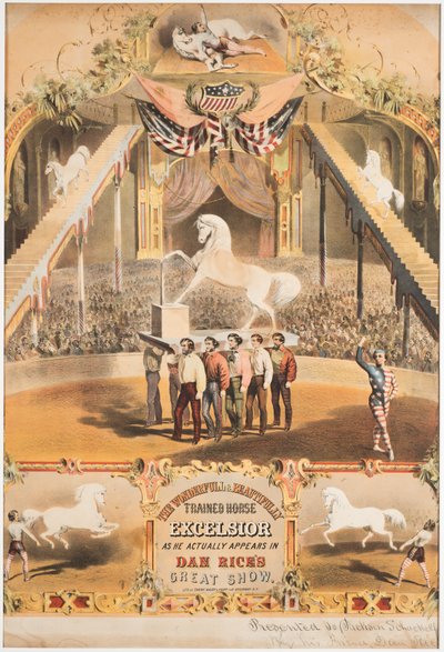 Wspaniały i pięknie wytresowany koń Excelsior, ok. 1840 (chromolitho) autorstwa Major and Knapp Sarony