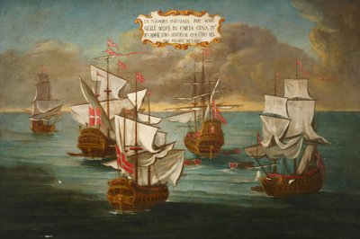Szwadron Zakonu pod dowództwem frere Giuseppe de Langu, przygotowujący się do walki, u wybrzeży Kartaginy autorstwa Maltese School