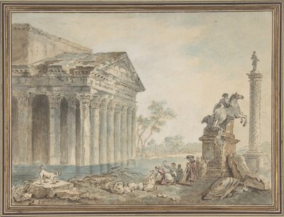 Architektoniczne Capriccio z rzymskimi pomnikami i praczkami, b.d. autorstwa Manner of Hubert Robert