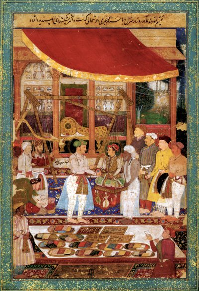 Cesarz Dżahangir waży księcia Khurrama w złocie, ok. 1610-1615 (miniatura) autorstwa Manohar Manohar