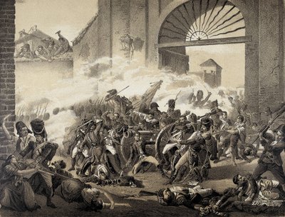 Espana. Guerra de Independecia (1808). Drugi maja w Madrycie. Śmierć Luisa Daoiza broniącego parku Monteleon. Rycina według obrazu Manuela Castellano. Litografia. autorstwa Manuel (after) Castellano