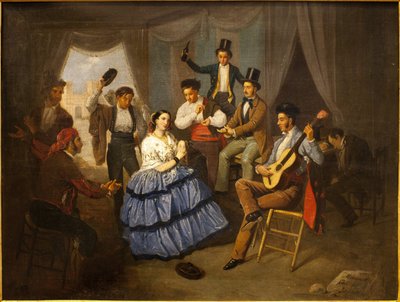 Tancerka w karnawałowym domu. Obraz Manuel Cabral Bejarano (1827-1891), olej na płótnie autorstwa Manuel Cabral y Aguado Bejarano