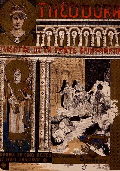 Reprodukcja plakatu reklamującego „Theodora” Victoriena Sardou, Theatre de la Porte Saint-Martin, Paryż (kolor lito) (patrz 127036) autorstwa Manuel Orazi
