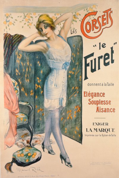Reklama gorsetów „Le Furet” autorstwa Manuel Robbe