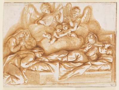 Projekt monochromatycznego malarstwa ściennego, kościół Corpus Domini, Bolonia, Włochy, Śmierć św. Cateriny Vigri autorstwa Marc Antonio Franceschini