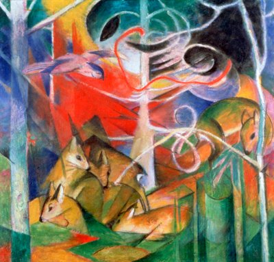 „Jeleń w lesie I”, 1911 autorstwa Franz Marc