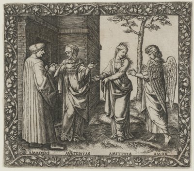 Amadeus Berruti z surowością, Amititia i miłością autorstwa Marcantonio Raimondi