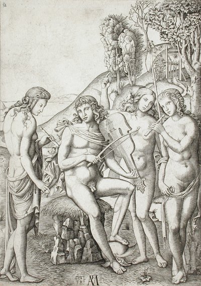Apollo uczący muzyki Gracje autorstwa Marcantonio Raimondi