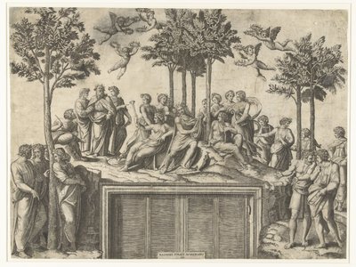 Apollo i Muzy na Górze Parnas autorstwa Marcantonio Raimondi