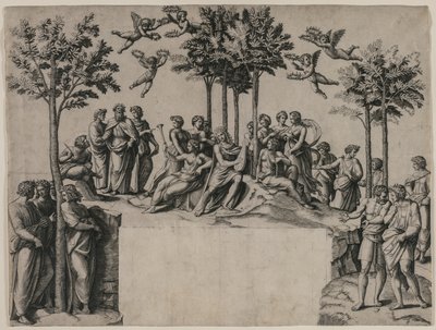 Apollo na Parnasie, ok. godz. 1517-1520. autorstwa Marcantonio Raimondi