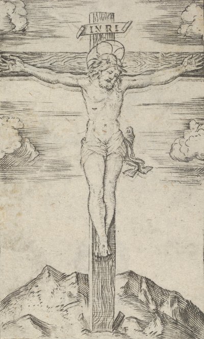 Chrystus na krzyżu, z cyklu "Piccoli Santi" Mali święci, ca. 1500-1527. autorstwa Marcantonio Raimondi