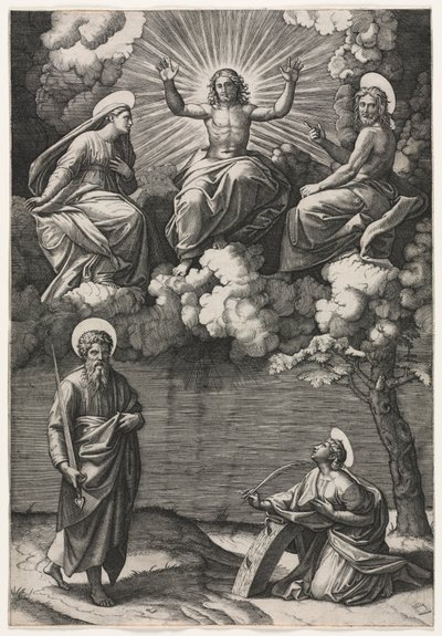 Chrystus Dziewica i św. Jan Chrzciciel ze św. 1520-1525. autorstwa Marcantonio Raimondi