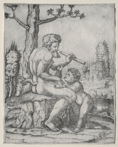 Faun i dziecko autorstwa Marcantonio Raimondi