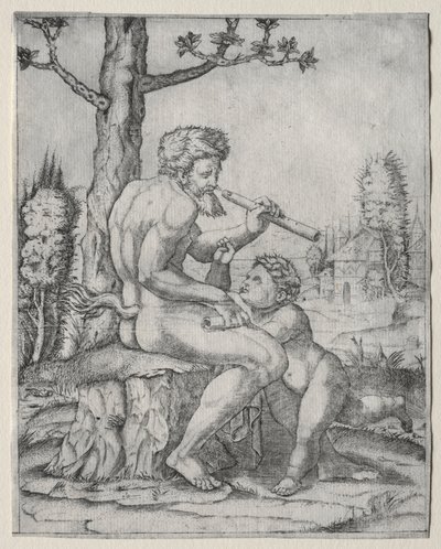 Faun i dziecko, ok. godz. 1509. autorstwa Marcantonio Raimondi