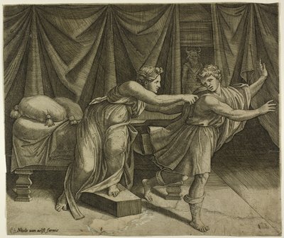 Józef i żona Potiphera autorstwa Marcantonio Raimondi