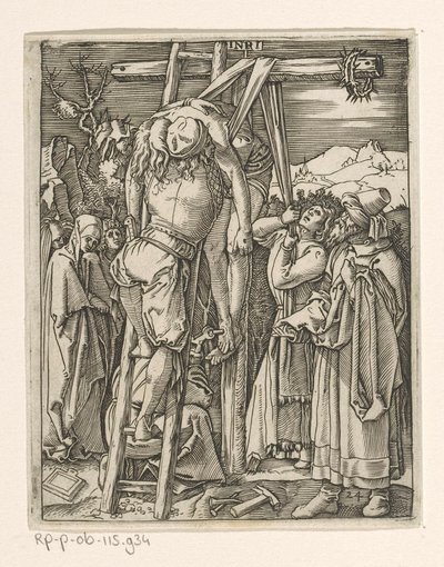 Krzyż biorąc Męka Chrystusa (tytuł serii) autorstwa Marcantonio Raimondi