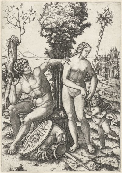 Mars i Wenus jako kochająca para z Amor autorstwa Marcantonio Raimondi