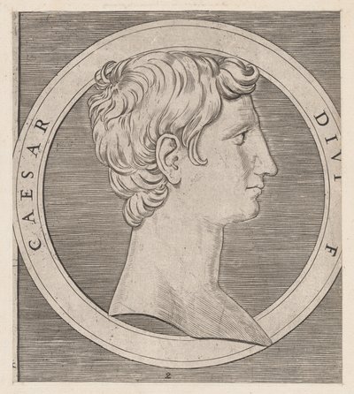 Lustro rzymskiej świetności: Oktawian August, z Dwunastu Cezarów, ca..., ca 1500-1534. autorstwa Marcantonio Raimondi