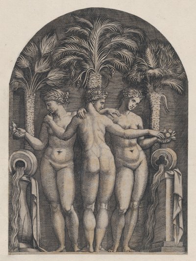 Lustro rzymskiej wspaniałości: Trzy Gracje, ca. 1500-1534., ca. 1500-1534. autorstwa Marcantonio Raimondi