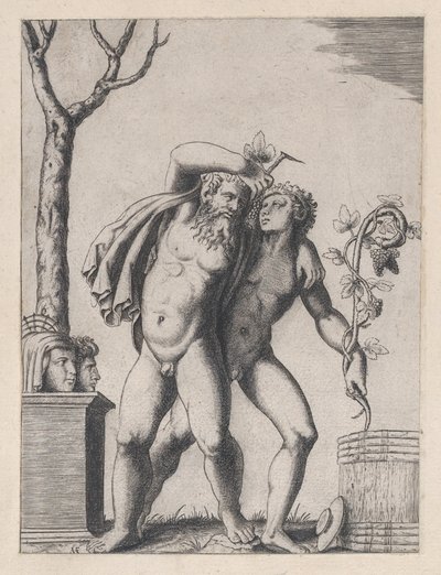 Zwierciadło Wspaniałości Rzymskiej: Młoda i Stara Bachantka, ca. 1514-36, ca. 1514-36. autorstwa Marcantonio Raimondi