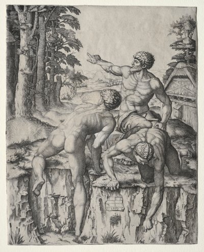 Wspinacze Trzy postacie z bitwy Michała Anioła pod Cascina, 1510. autorstwa Marcantonio Raimondi