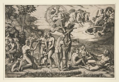 Sąd w Paryżu, wg Rafaela, ok. 1510-20 autorstwa Marcantonio Raimondi