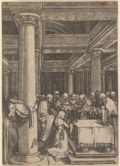 Ofiarowanie Jezusa Symeonowi w świątyni, za Dürerem, ca. 1500-1534. autorstwa Marcantonio Raimondi