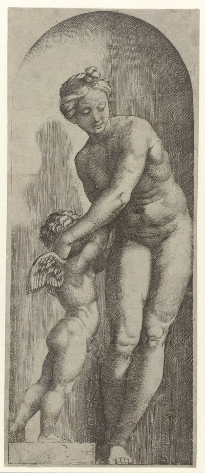 Wenus i Amor stoją w niszy autorstwa Marcantonio Raimondi