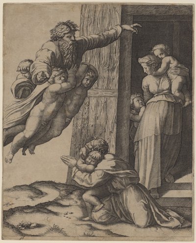 Bóg ukazuje się Noemu autorstwa Marcantonio Raimondi after Raphael