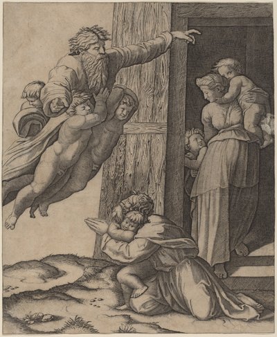 Bóg ukazuje się Noemu autorstwa Marcantonio Raimondi after Raphael