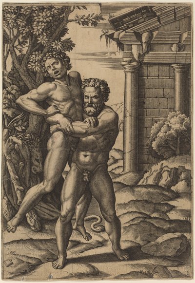 Herkules i Anteusz autorstwa Marcantonio Raimondi after Raphael