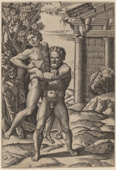 Herkules i Anteusz autorstwa Marcantonio Raimondi, after Raphael