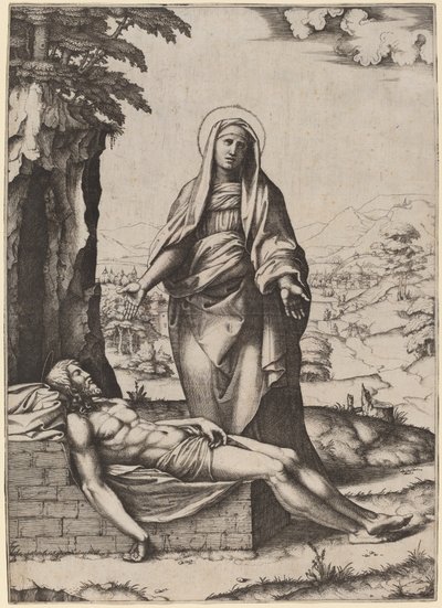 Opłakiwanie Dziewicy autorstwa Marcantonio Raimondi after Raphael