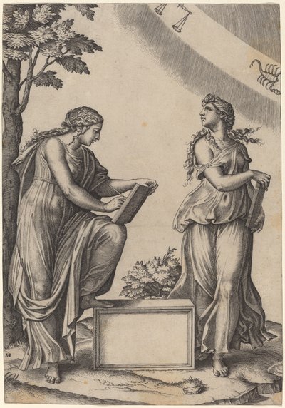 Dwie kobiety ze zodiakiem autorstwa Marcantonio Raimondi after Raphael