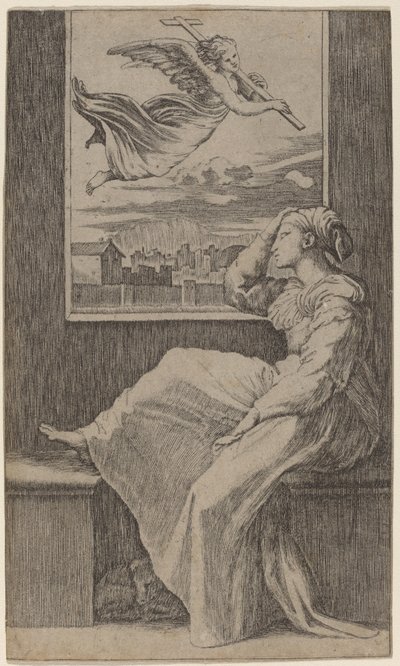 Zamyślona kobieta autorstwa Marcantonio Raimondi possibly after Raphael