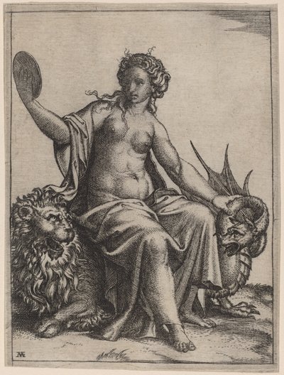 Roztropność autorstwa Marcantonio Raimondi possibly after Raphael