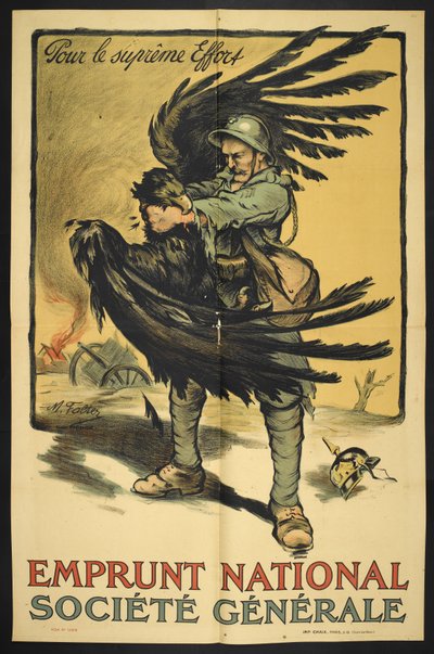 Wizerunek francuskiego żołnierza dusi dużego ptaka (reprezentujący Niemcy?). autorstwa Marcel Falter