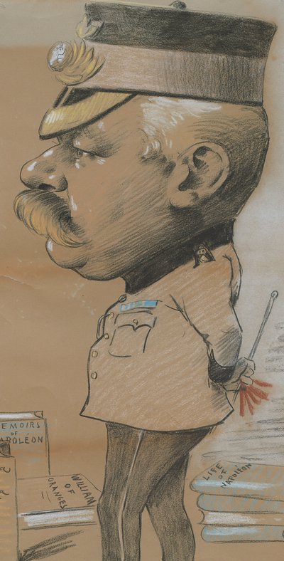 Karykatura niezidentyfikowanego podpułkownika z lekkiej piechoty Royal Marines, 1893 (kolorowa kreda na papierze) autorstwa Marcel Pic