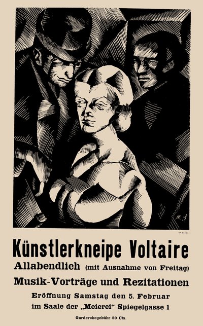 Plakat otwarcia kabaretu Voltaire 05.02.1916 - Marcel Słodki (1892-1944). Litografia autorstwa Marcel Slodki