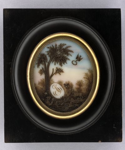 Tablica, ok. 1880 (akwarela i fryzura na szkle, złoceniach, drewnie i szkle) autorstwa Marcellin Marcellin